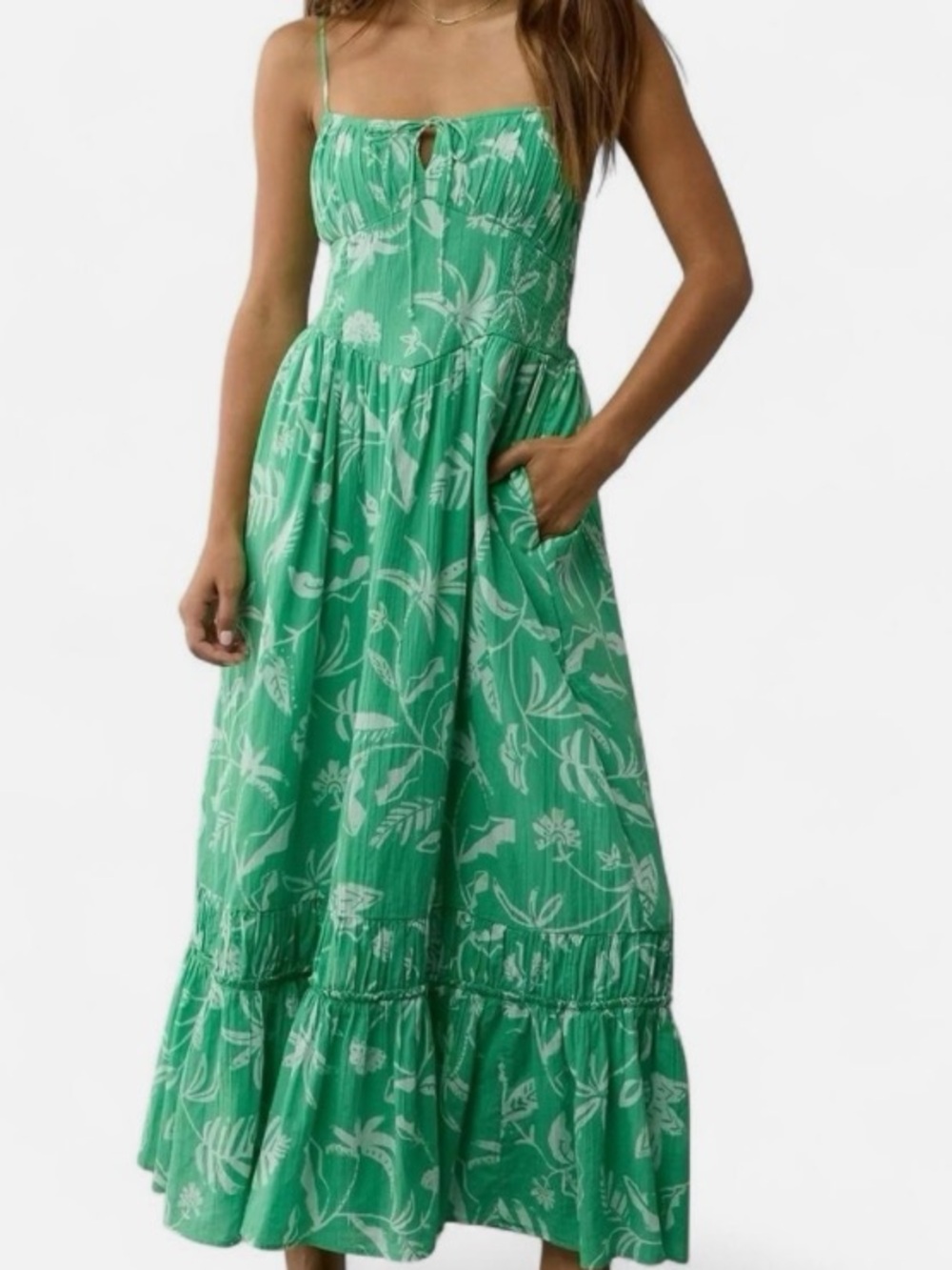 American Eagle Womens Green Floral Maxi Dress Spaghetti Strap Sundress Corset S